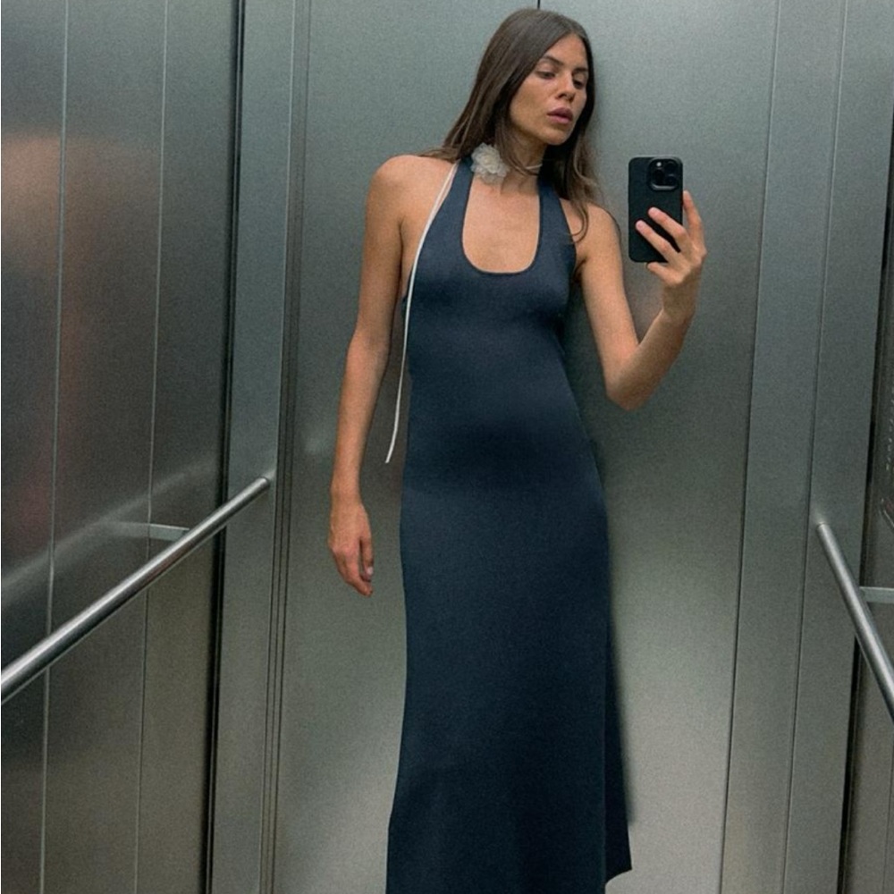 ZARA MIDI dress. Halter neck dark teal.